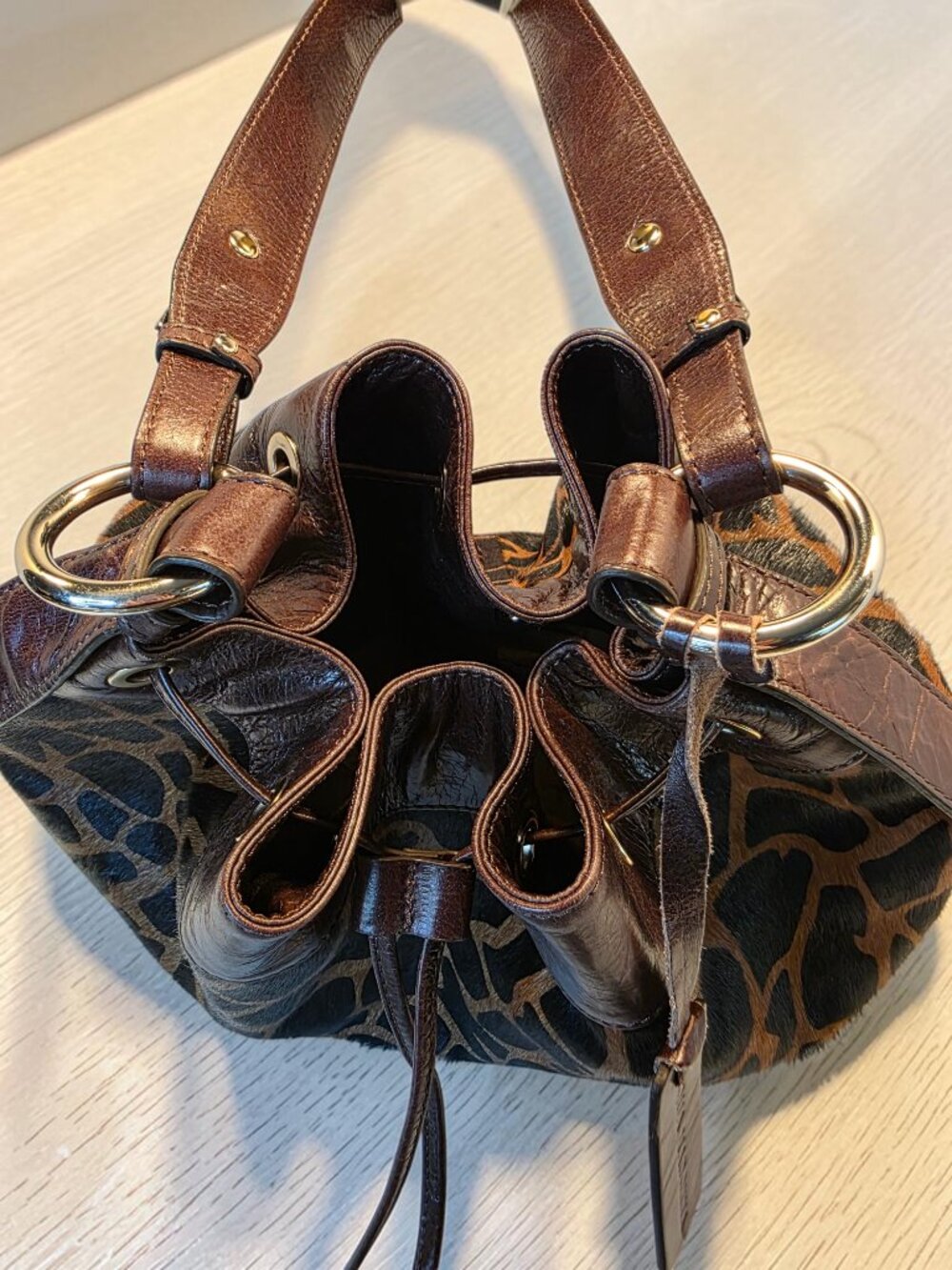 Aqua Madonna Brown Leather and Hair-on-Hide Shoulder Bag  EUC - Picture 2 of 13